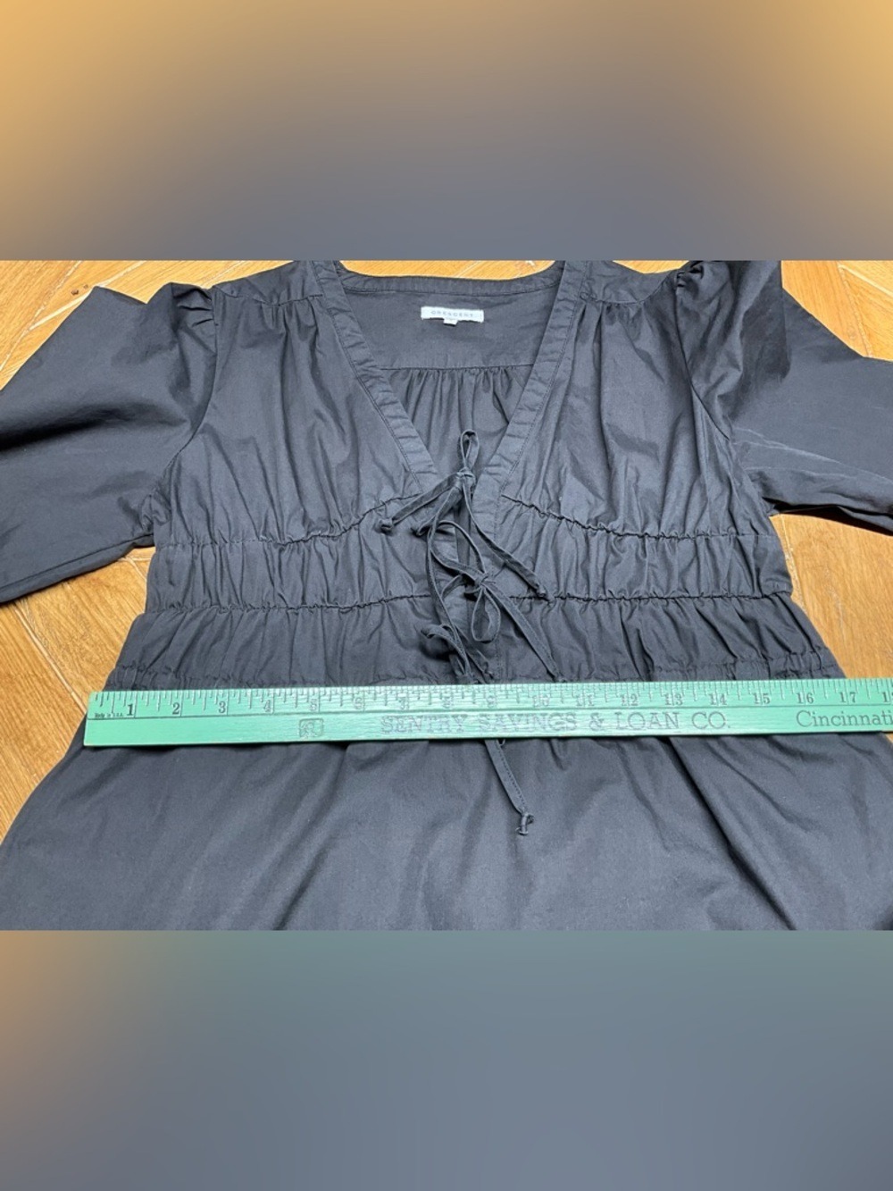 Crescent Black Cotton Maxi Dress Large Long Sleeve Drawstring Waist - Picture 8 of 10